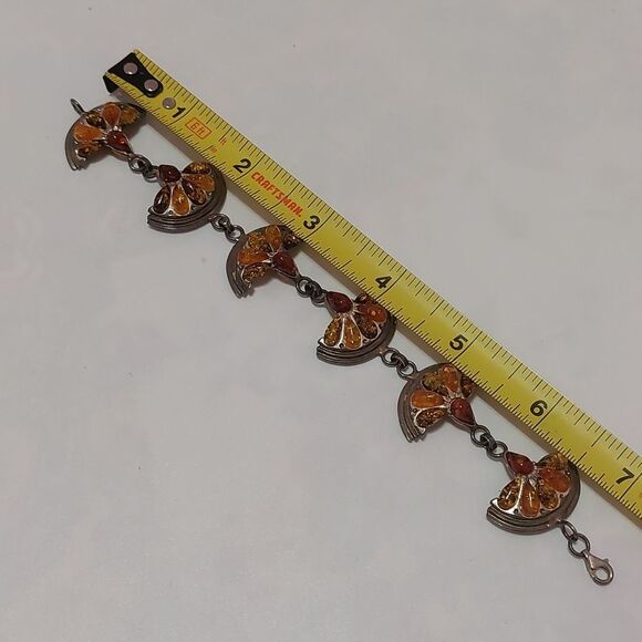 OOAK Vintage Rare Sterling Silver Multicolor Amber Citrus Orange Halves Bracelet - Picture 5 of 8